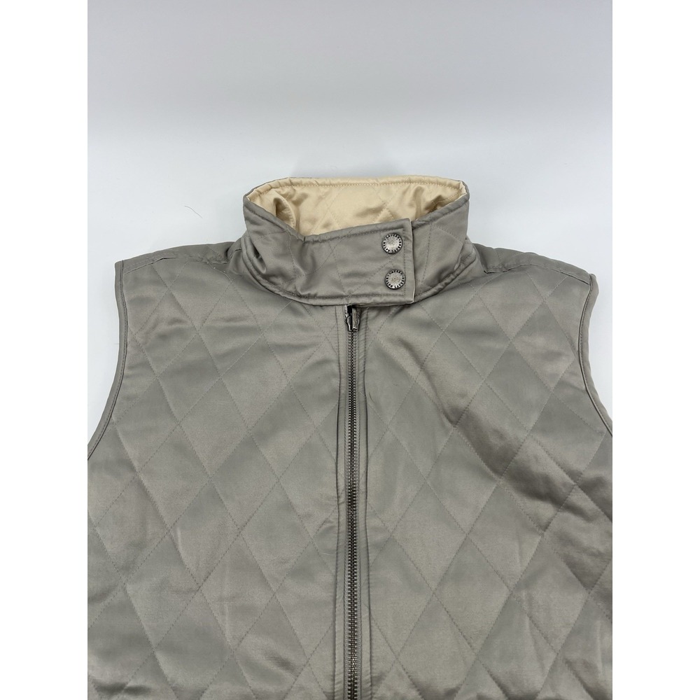 Ralph Lauren Vest Womens‎ Medium Cream Grey Quilted Reversible Outdoors Polo